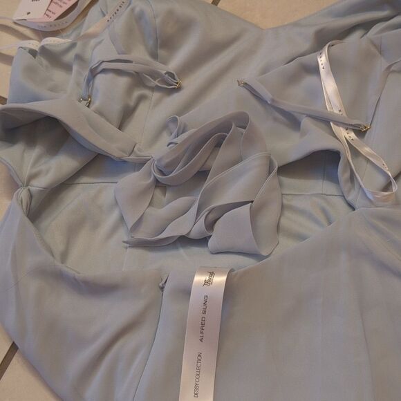 NWT After Six Maxi Dress Mist Blue Tie Back Leg Slit Size 10 - Picture 11 of 11